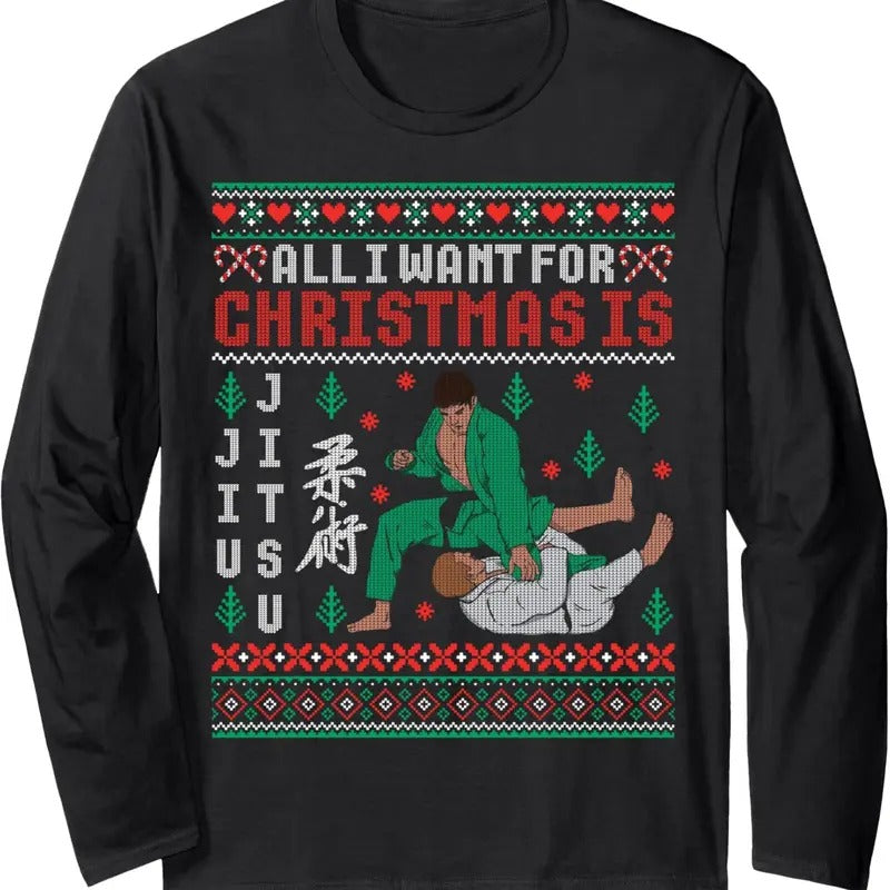 Jiu Jitsu MMA BJJ Funny Christmas Ugly Xmas Sweater Long Sleeve T-Shirt Hoodie, Sweatshirt | UrbanDripWear.com