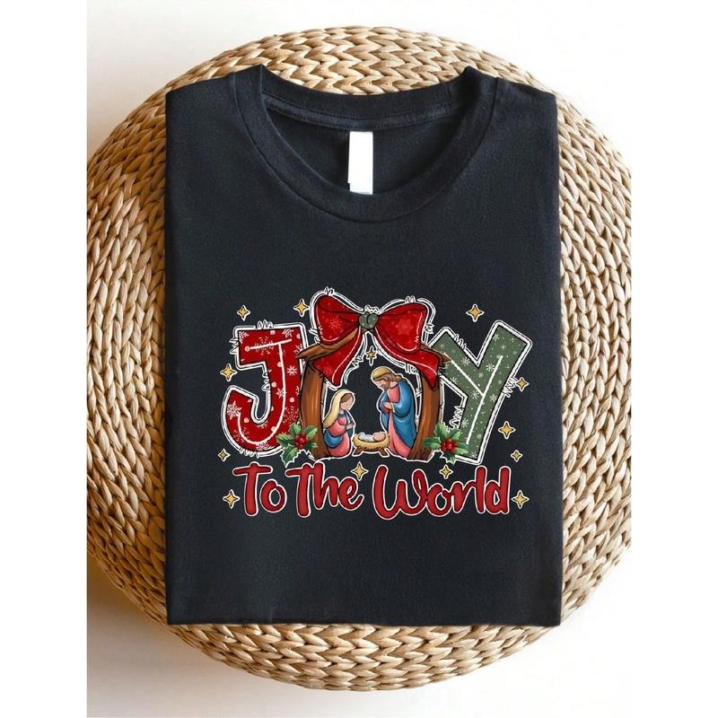 Joy To The World Shirt, Christian Christmas T-Shirt, Jesus Short Sleeve Tee, Retro Christmas Nativity Scene Shirts SD-664...