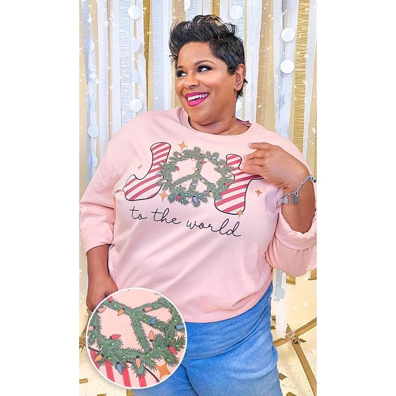 Joy to the World Rhinestone Graphic Long Sleeve Shirt Hoodie, Sweatshirt | UrbanDripWear.com