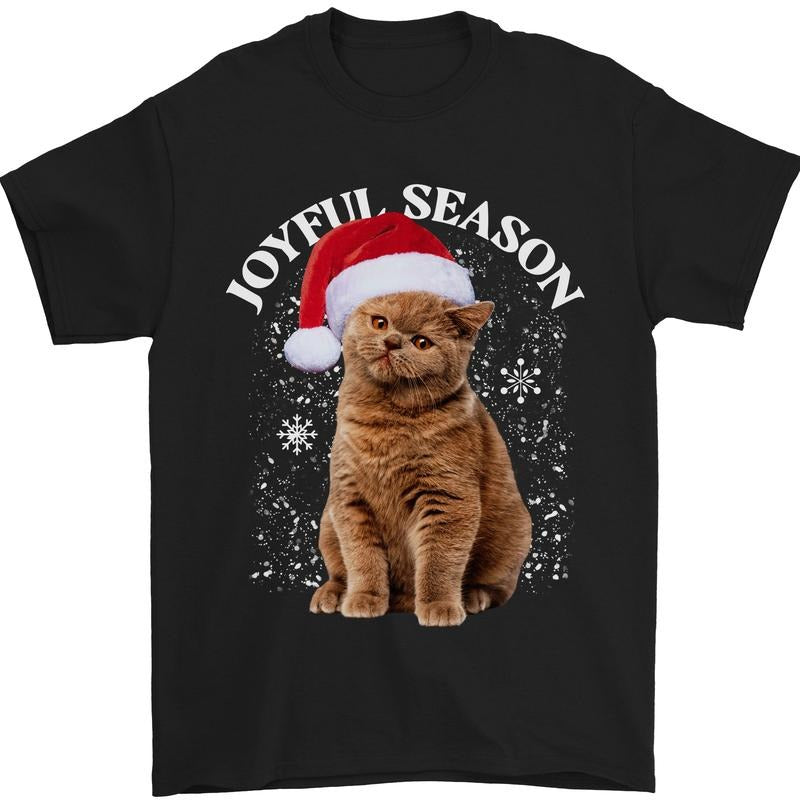 Joyful Season Christmas Funny Cat Xmas Mens T-Shirt 100% Cotton Made in USA Hoodie, Sweatshirt | UrbanDripWear.com