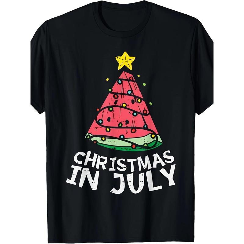 July Christmas Watermelon Christmas Tree Summer Men's Casual Comfort T-shirt Made in USA Hoodie, Sweatshirt
