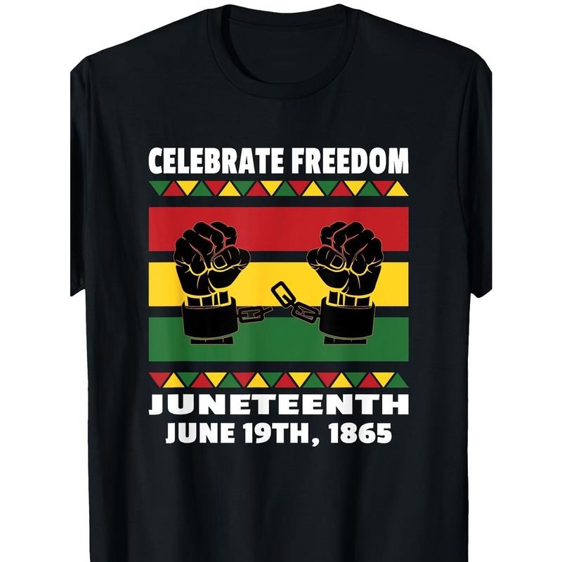 Juneteenth Celebration T-Shirt - 100% Cotton Machine Washable Unisex Tee with Vibrant "Celebrate Freedom" Graphic Print &...