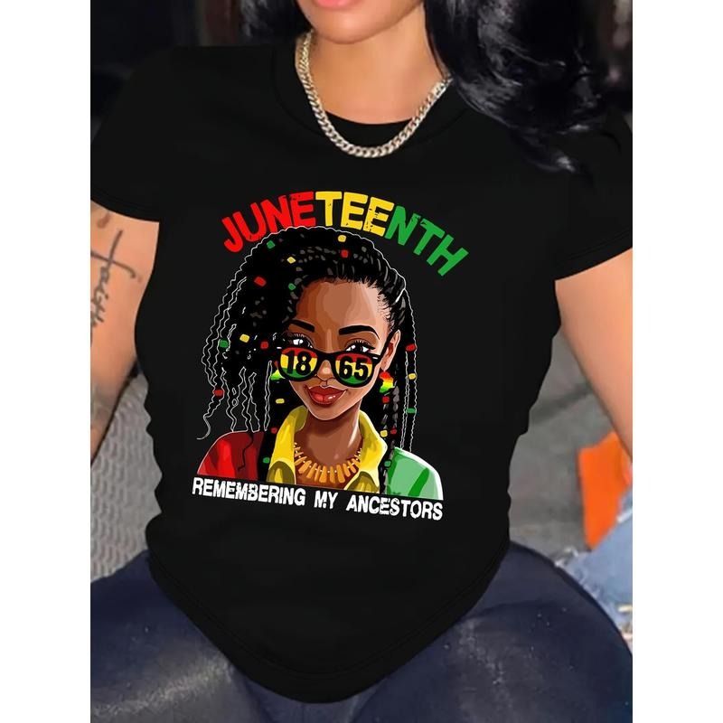 Juneteenth Celebration Women'S T-Shirt, 100% Knit Fabric, Crew Neck Short Sleeve Casual Top with Graphic Print, Regular...