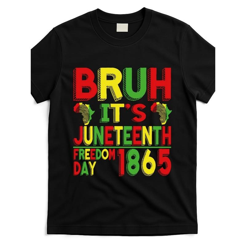 Juneteenth Freedom Day 1865 Graphic T-Shirt - "Bruh It's Juneteenth" Bold Color Block Design, African-Inspired Symbols,...