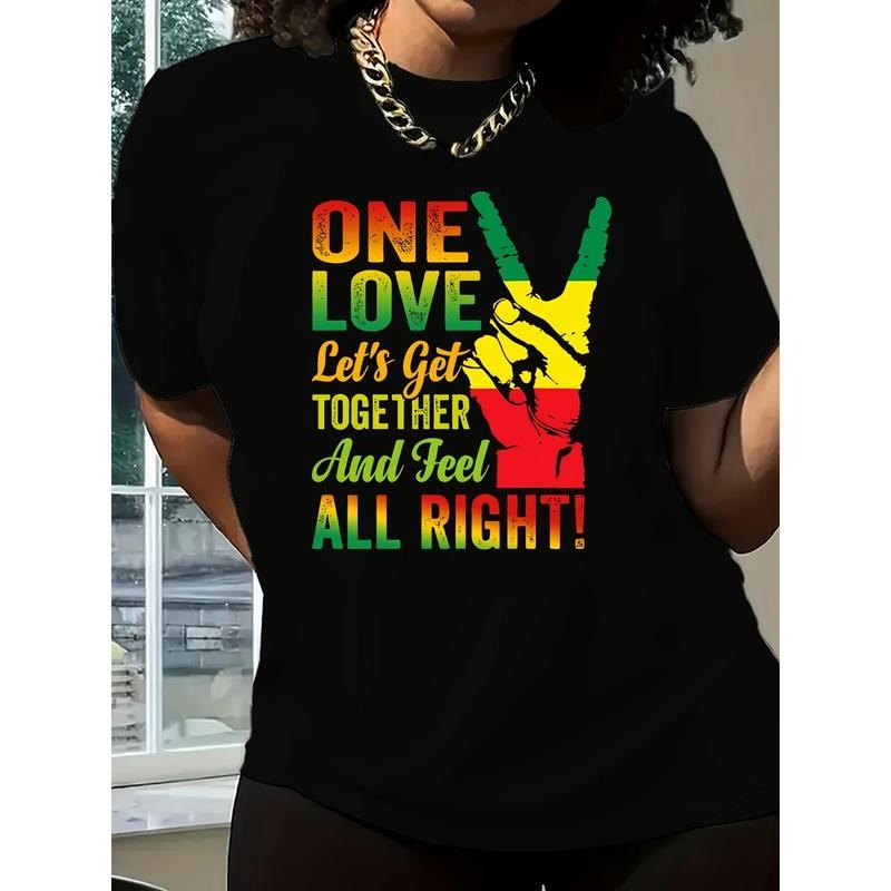 Juneteenth Only love Let's Us Together Gesture Graphic Print T-shirt, Casual Short Sleeve Crew Neck Top Women's Clothing...