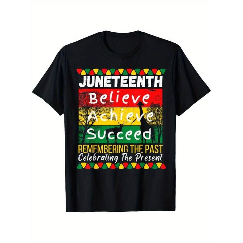 [Juneteenth T-Shirt] Juneteenth Black Pride Melanin T-Shirt | Unisex Cotton Casual Round Neck Outdoor Short Sleeve...
