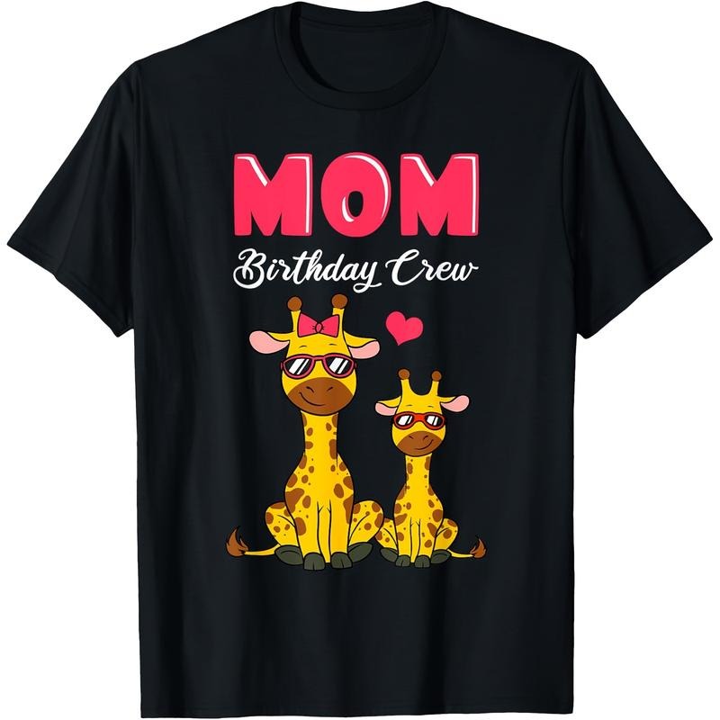 Jungle Joy, Mom's Birthday Crew - Cute Giraffe & Safari Animal Print T-Shirt | 100% Cotton Fit Top Hoodie, Sweatshirt