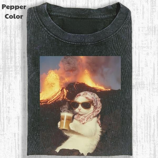 Just A Chill Girl Vintage Graphic Tee, Lava Meow T-Shirt, Cat Kitten Animal Shirt, Unisex Meme Cringe Funny Shirt,...