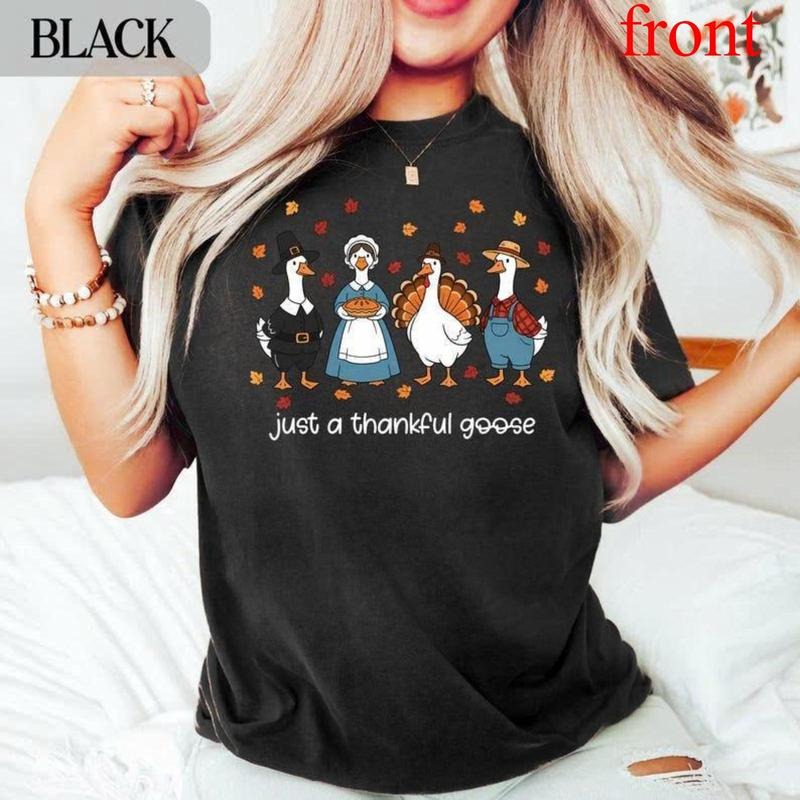 Just A Thankful Goose T-Shirts, Thanksgiving Fall Shirts , Silly Goose Shirt , Spooky Season Autumn Tee, Spooky Goose...