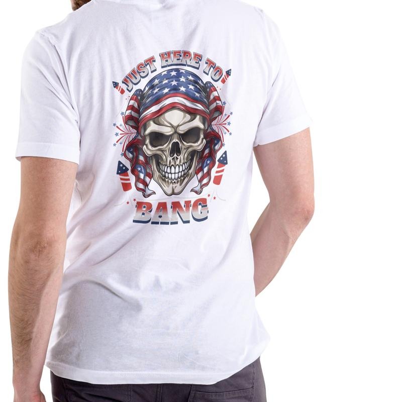 Just Here To Bang July 4th Funny T Shirt Unisex Cotton with Patriotic Skull Design Hoodie, Sweatshirt | UrbanDripWear.com