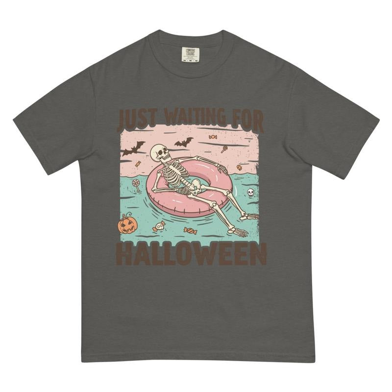 Just Waiting for Halloween T-shirt, vintage graphic shirt Casual Oversized Cotton Shirt for the Comfort Fabric Top...