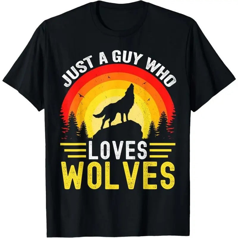 Just a Guy Who Loves wolves Great Retro Vintage Wolf T-Shirt Hoodie, Sweatshirt | UrbanDripWear.com