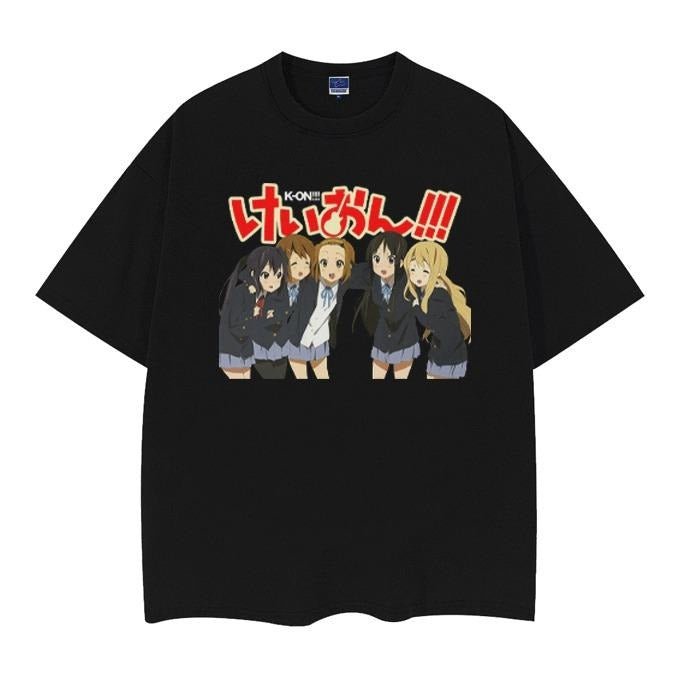 K-On! "Band Group Photo" Vintage Oversized Tee Anime T-shirt 100% Cotton Original Design Men's Top Streetwear Casual...