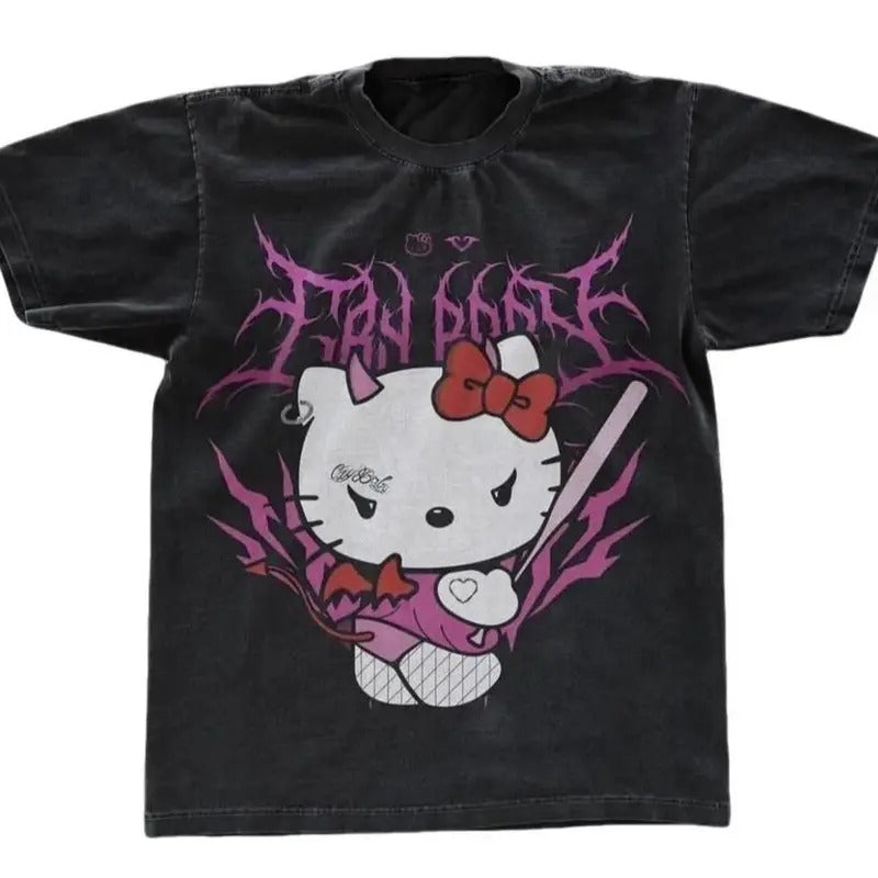 KITTY T-Shirt, Cute Shirt, Vintage Unisex Graphic T-Shirt LadyTop Underwear Tshirt Man Streetwear Tropical Crewneck Round...