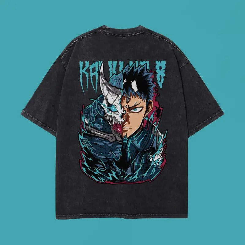 Kafka Hibino Washed Oversized T-Shirt, Kaiju No. 8 Anime Washed Heavy Cotton Special Graphic Tee Hoodie, Sweatshirt
