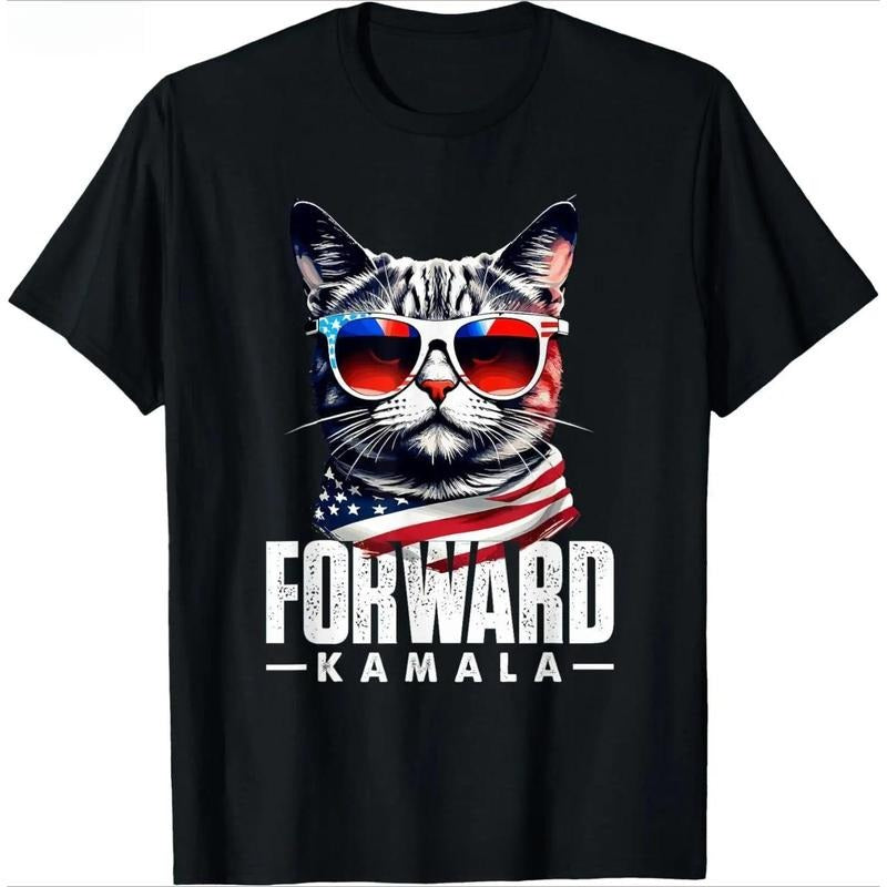 Kamala Harris 2024 Cat US Flag Sunglasses Forward Kamala T-Shirt Hoodie, Sweatshirt | UrbanDripWear.com