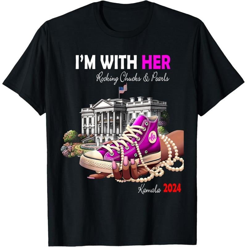 Kamala Harris 2024 I'm With Her Rocking Chucks & Pearls T-Shirt made in usa Hoodie, Sweatshirt | UrbanDripWear.com