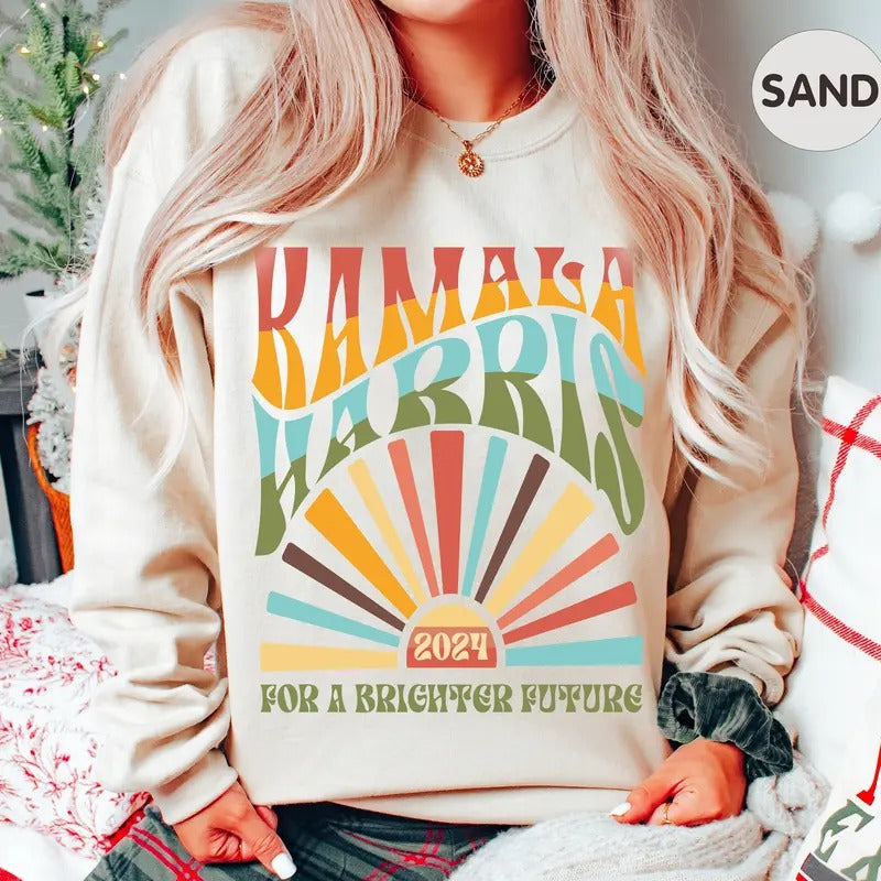 Kamala Harris 2024 Sweatshirt, Harris Walz 2024 Sweatshirt, Boho Aesthetic Retro T Election 2024 Shirt, LGBTQIA Rainbow,...