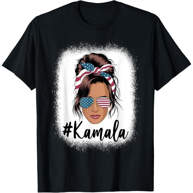 Kamala Harris Messy Bun Retro USA Patriotic American Flag T-Shirt Hoodie, Sweatshirt | UrbanDripWear.com