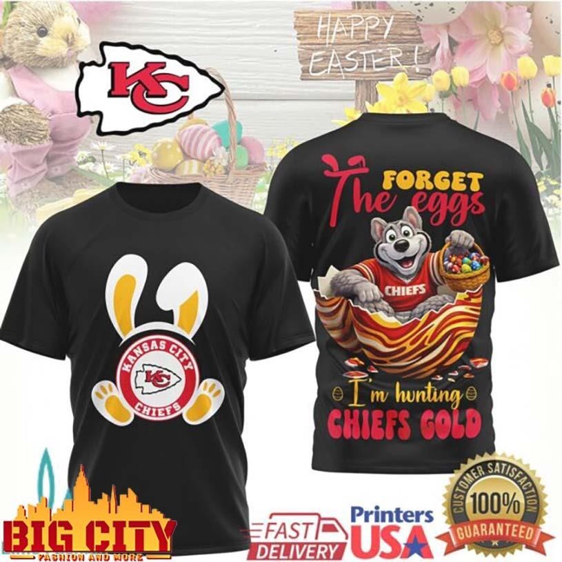 Kansas City Chiefs Easter Forget the Eggs I’m Hunting Chiefs Gold Two Sided Shirt