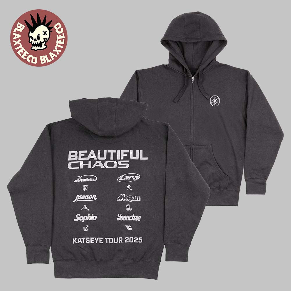 Katseye Beautiful Chaos Tour 2025 Merch Collection Charms Members Logo Zip Up Hoodie