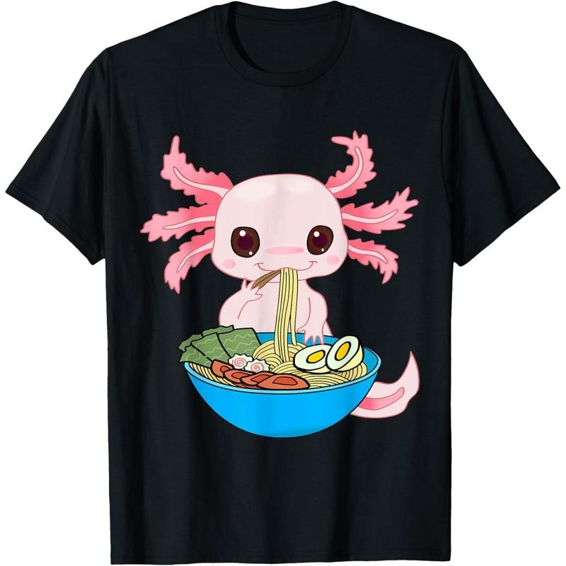 Kawaii Axolotl Eating Ramen Noodles Anime Kids Girls Teens T-Shirt made in usa Hoodie, Sweatshirt | UrbanDripWear.com