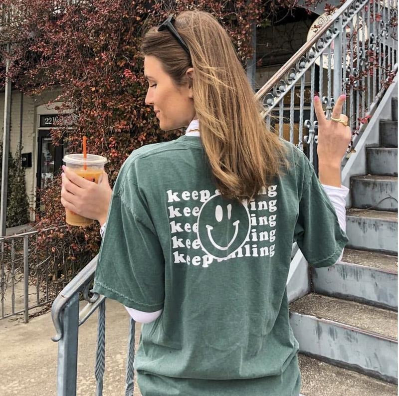 Keep Smiling Shirt Comfort Cotton Womenswear Fabric Top Oversized Underwear Women Tshirt Hoodie, Sweatshirt