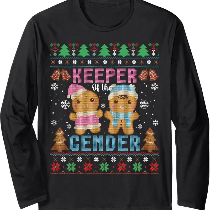 Keeper Of The Gender Christmas Cookies Gingerbread Xmas Ugly Long Sleeve T-Shirt Hoodie, Sweatshirt | UrbanDripWear.com