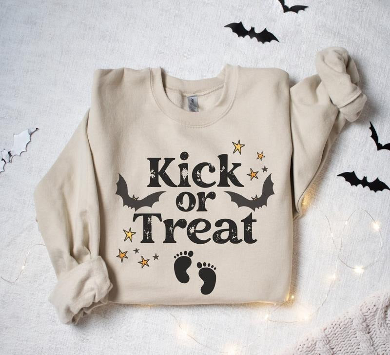 Kick Or Treat Halloween Sweatshirt, Funny Pregnancy Halloween Sweatshirt, Halloween Pregnancy Sweatshirt, Fall Halloween...