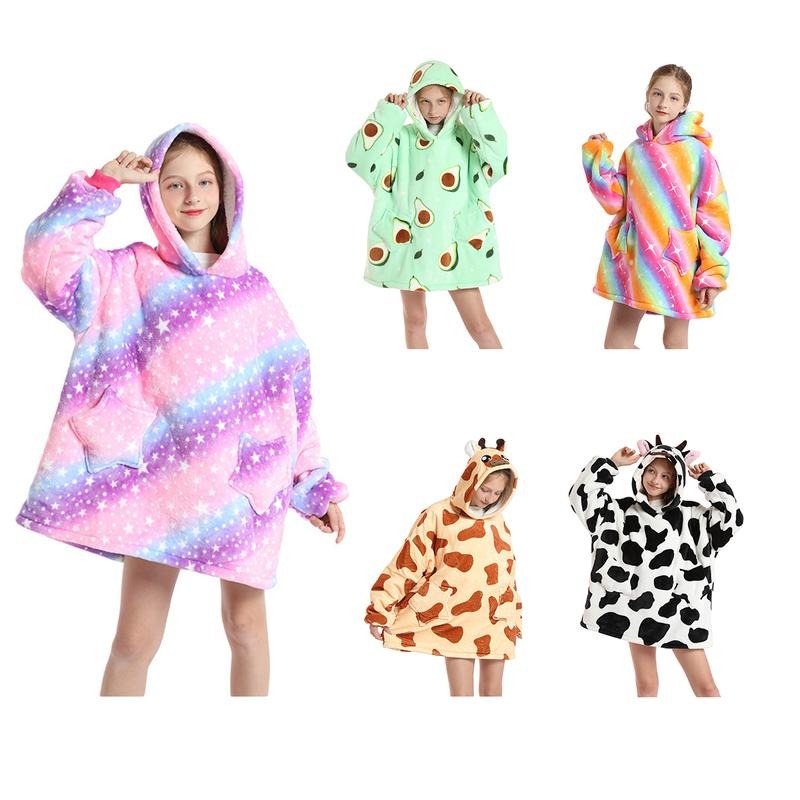 Kids Cozy Galaxy Star Hooded Blanket Sweatshirt - Super Soft Warm Wearable Throw for Lazy Days & TV Time T-Shirts, Hoodie