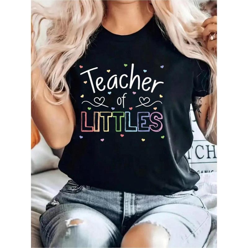 Kindergarten Graphic Print Solid T-Shirt, Women'S Casual Short Sleeve Top For Spring & Summer, Women Graphic T-Shirts...