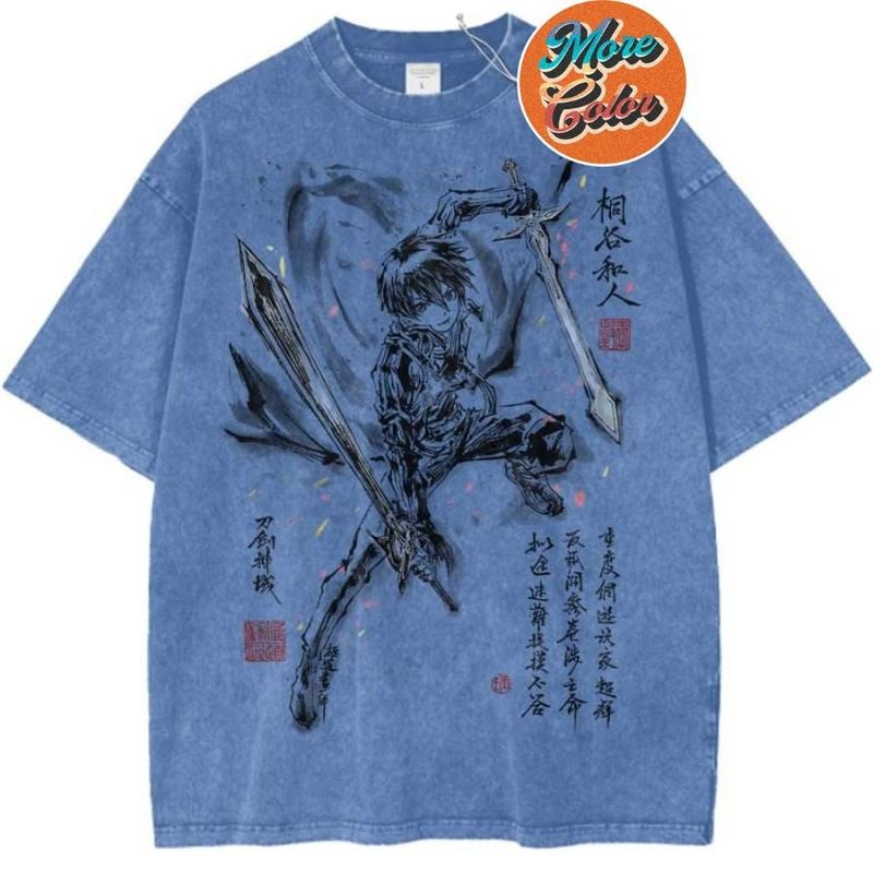 Kirito Sword Art Online SAO Anime Vintage Shirts, Cotton Unisex T-Shirt, Crew Neck, Size S- 3XL, Menswear Top, Womenswear...