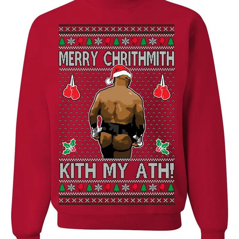 Kith My Ath Mike Tyson Fight Meme Ugly Christmas Sweater Crewneck Sweatshirt Merry Christmas Sweater Crewneck Sweatshirt...