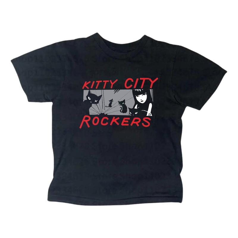Kitty City Rockers Baby Tee, Gothic Emo Girl Top, Vintage Women Streetwear, Summer Girl Top, Casual Cotton Short Sleeve,...