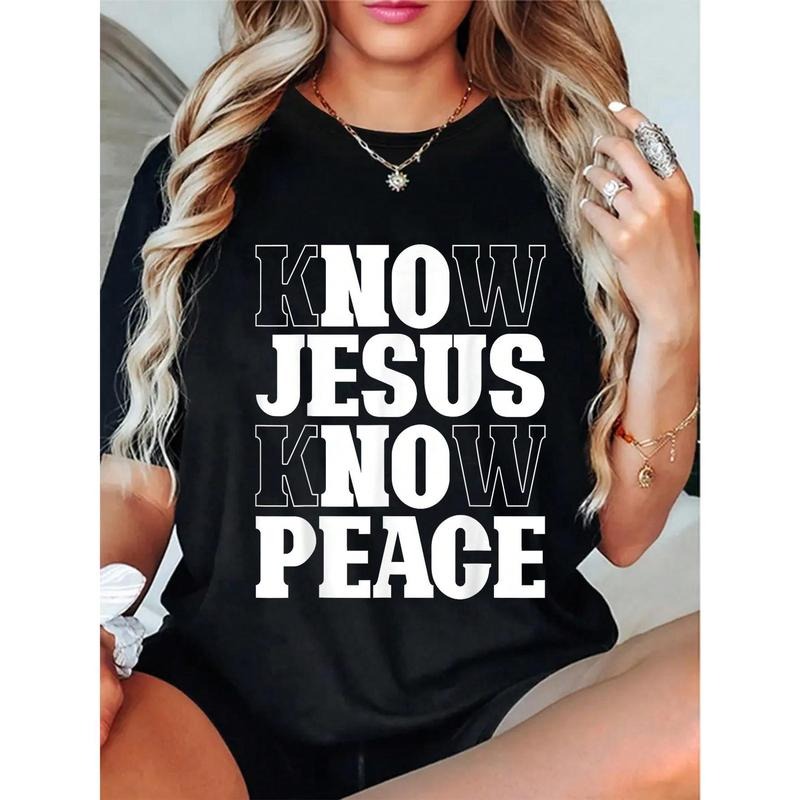 Know Jesus Know Peace Religion God Church Women's Men's Short Sleeve T-Shirt Black Cotton Casual Tee for Summer Comfort