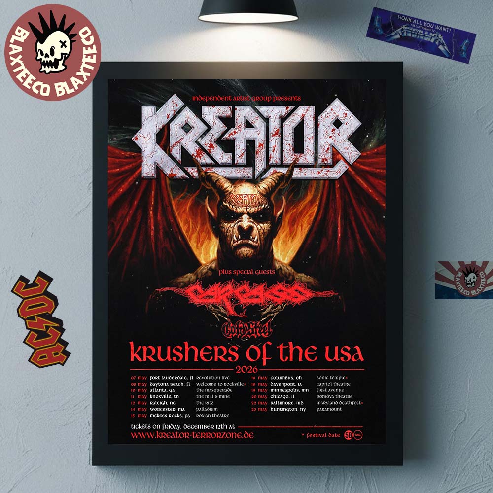 Kreator Krushers Of The USA 2026 Schedule Tour Dates Home Decor Poster Canvas
