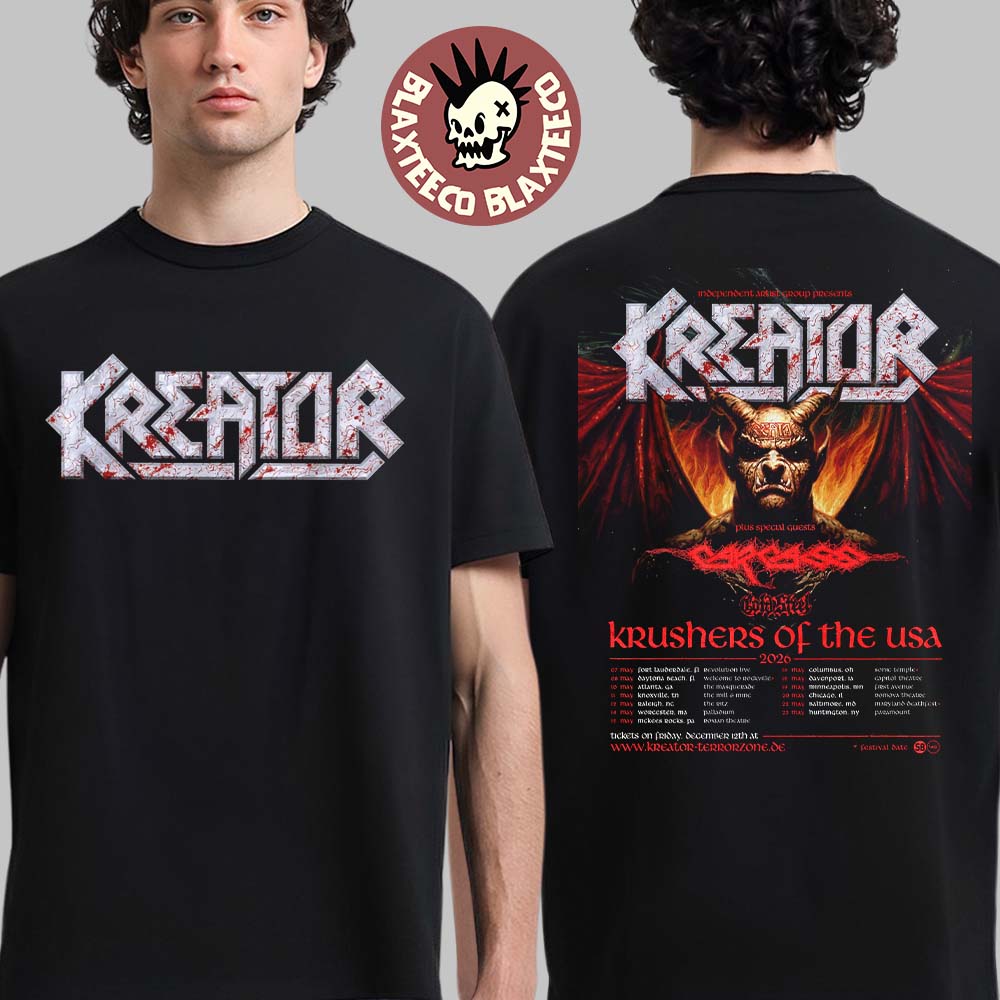 Kreator Krushers Of The USA 2026 Schedule Tour Dates Two Sided T-Shirt