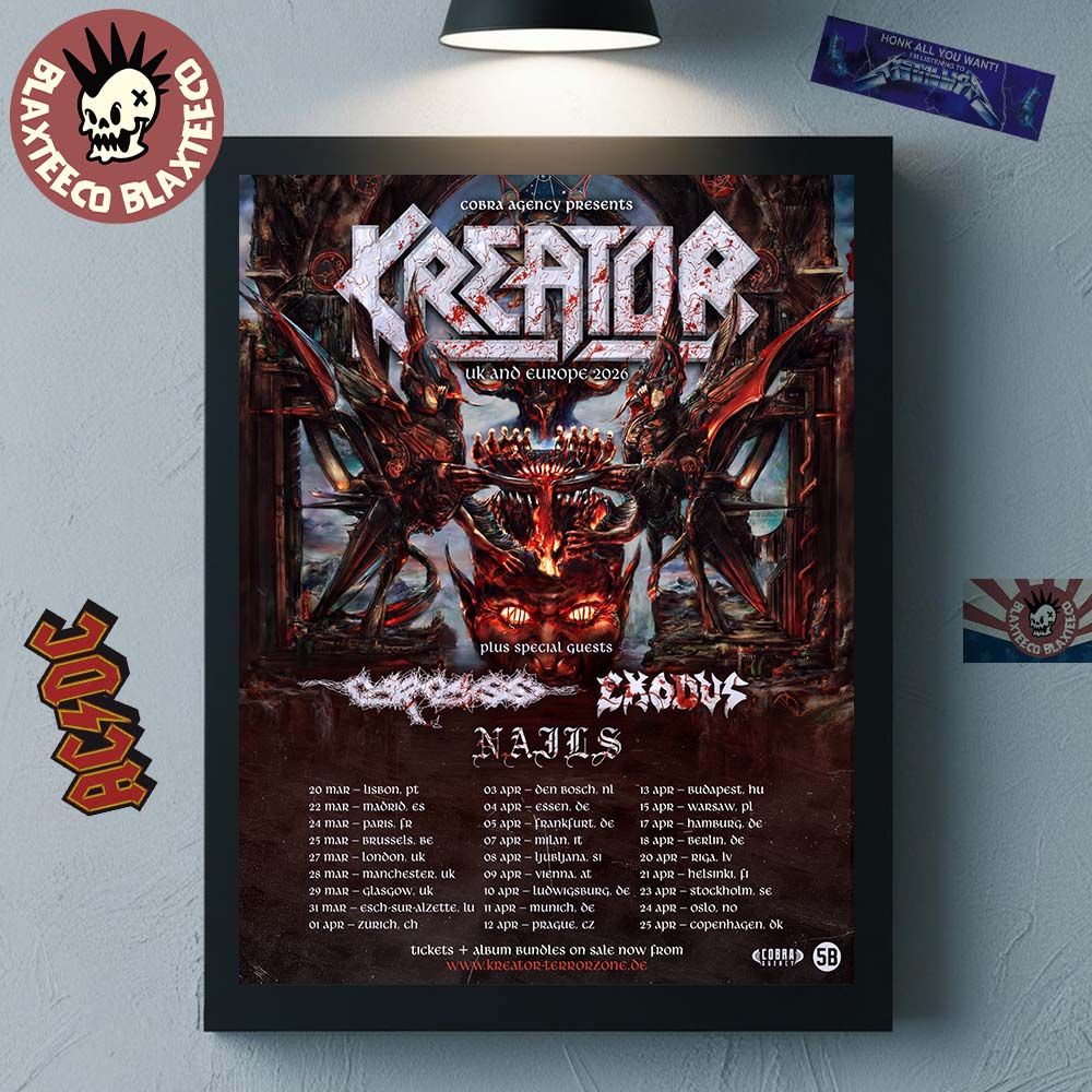 Kreator Krushers Of The World UK And Europe Tour 2026 Schedule Dates Home Decor Poster Canvas