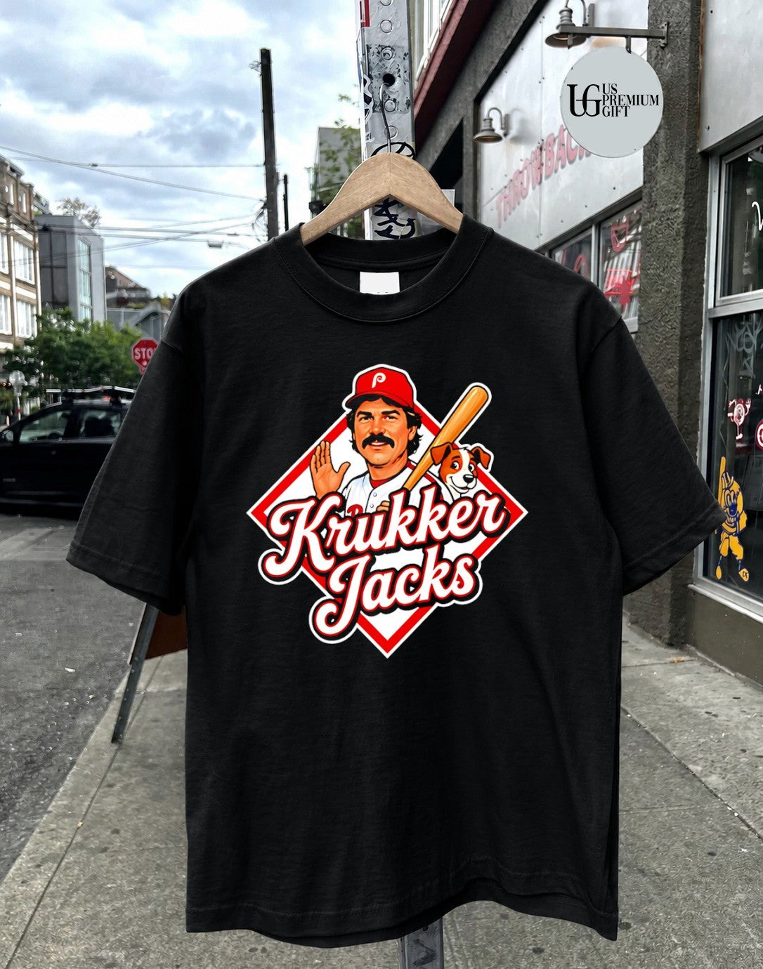 Krukker Jacks Philadelphia Phillies Baseball Player with Dog mascot shirt