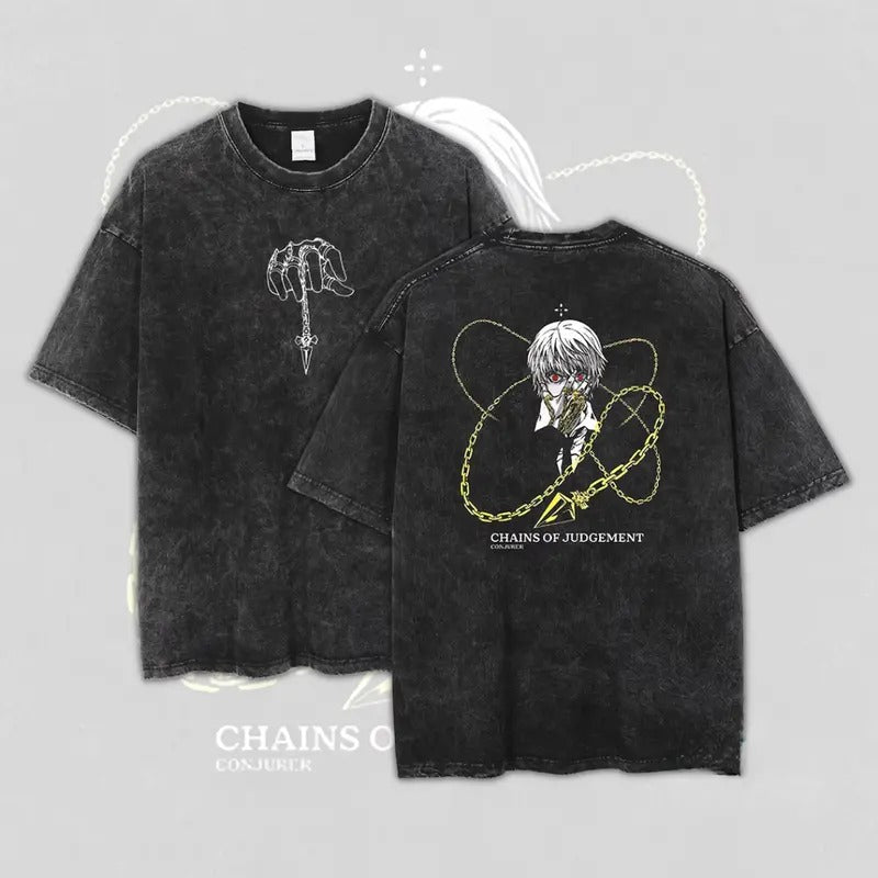 Kusari Yarou Hunter x Hunter Anime Vintage Oversized Washed Tee Unisex Heavy Cotton Sweatshirt with Chain Design, Classic...