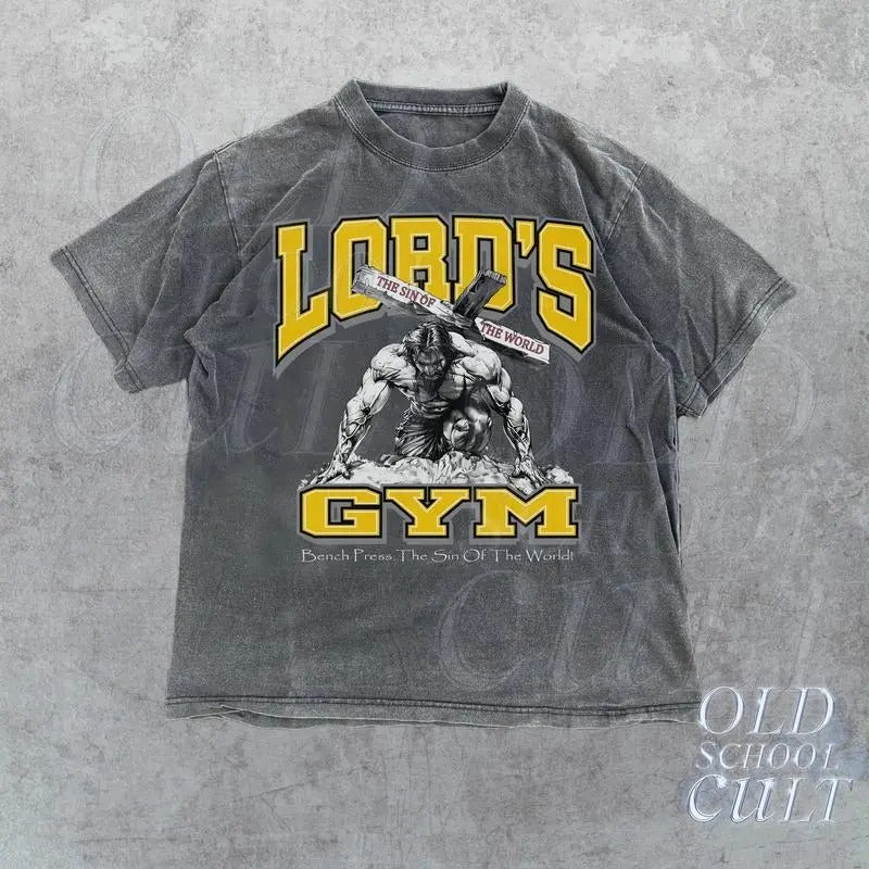 L0rds Gym Vintage 90s Graphic Shirt, Jesus Pump Cover Shirt, Bench Press The Sin Of The World, Christian Gifts Shirt,...