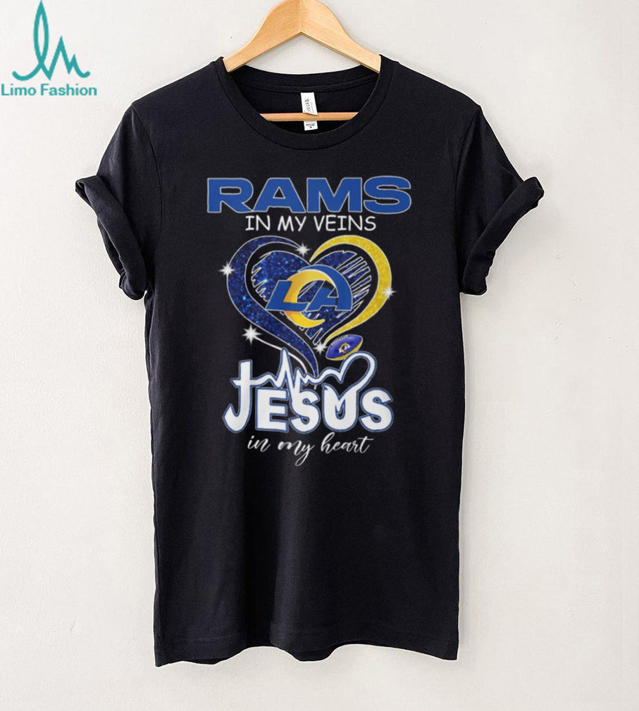 LA Rams In My Veins Jesus In My Heart Heartbeat Graphic T Shirt