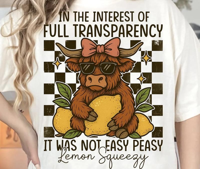 LEMON SQUEEZY COW Shirt ~ Unisex Apparel Relaxed Fit Printed In The USA Clothing Womenswear Casual Comfort Cotton Top...