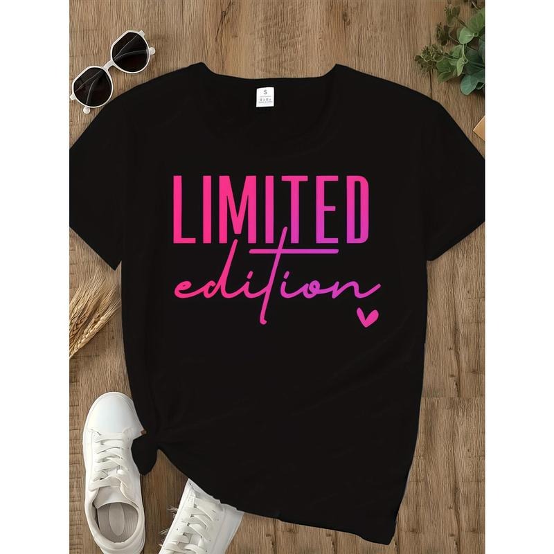 LIMITED EDITION Print Crew Neck T-Shirt, Casual Short Sleeve T-Shirt For Spring & Summer, Women'S Clothing Hoodie, Sweatshirt