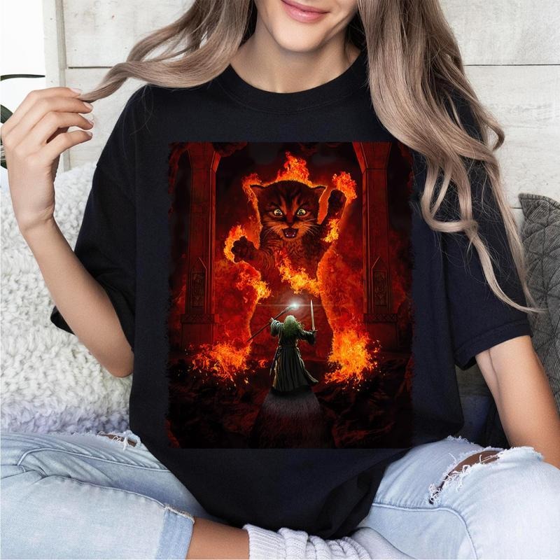 LOTR You Shall Not Pass Gandalf & Cat Funny The Lord of The Rings Vintage Shirt Cotton Top Cotton Top Tee Womenswear...
