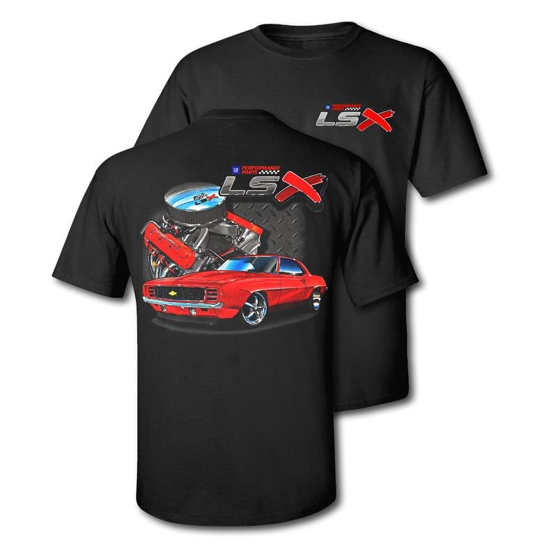 LSX Chevy Muscle Car Graphic T-Shirt Classic Red Camaro & Engine Design Comfortable Crewneck Unisex Top Made in USA Biker...
