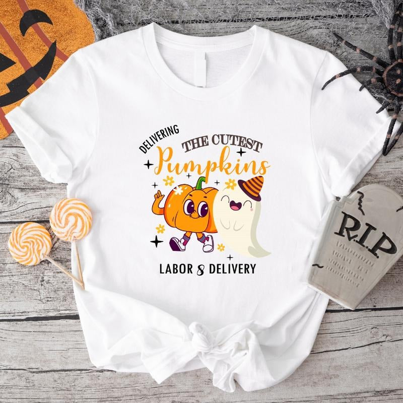 Labor And Delivery Halloween T-Shirt, Deliver The Cutest Little Pumpkins Shirt, Groovy L and D Nurse Shirt, Matching...