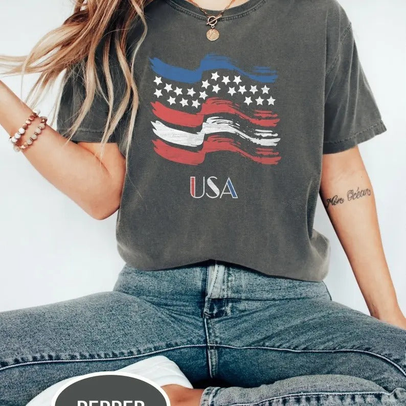 Labor Day Comfort Colors Shirt, USA Tee, Memorial Day Shirt, Flag T-Shirt Patriotic Shirt Fit Top Vintage Casual Cotton...
