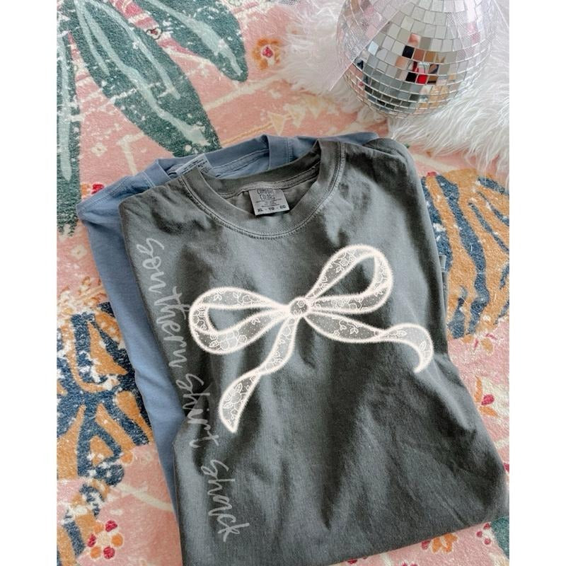 Lace Bow T shirt  | Girly Bow Shirt | Coquette | Pepper comfort colors T shirt Hoodie, Sweatshirt | UrbanDripWear.com