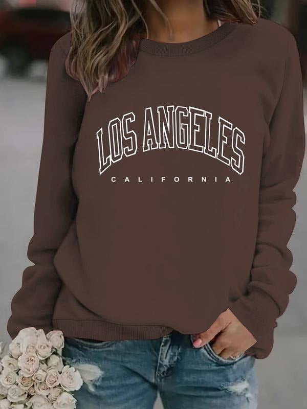 Ladies Casual Los Angeles Graphic Sweatshirt, Soft Long Sleeve Crewneck Pullover, Comfortable Everyday Wear, Durable...